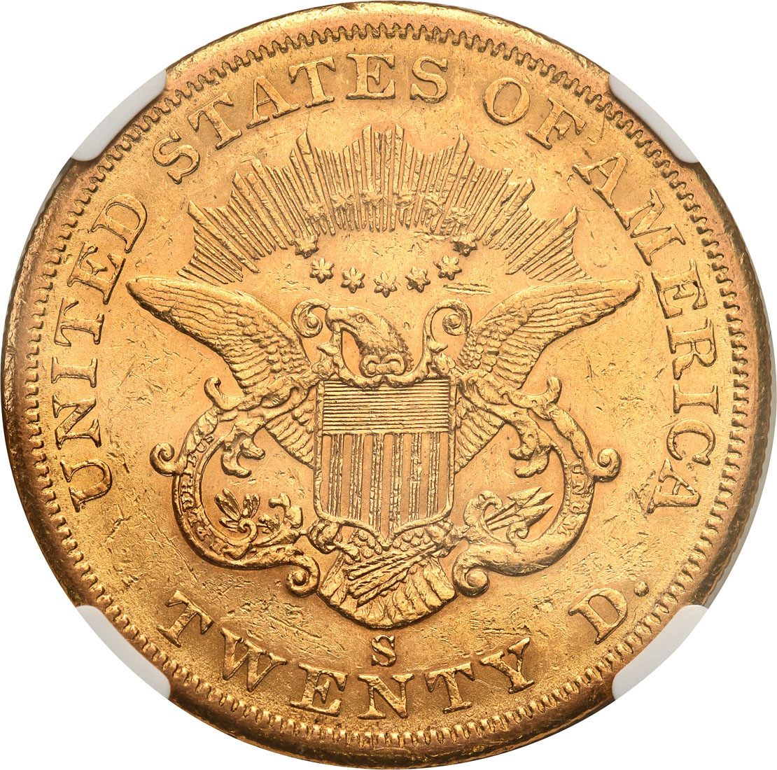 USA. 20 dolarów 1858 S, San Francisco NGC AU55